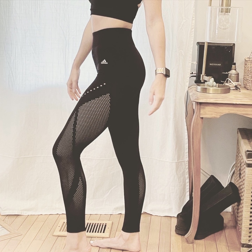 Adidas Warp Knit Laser Cut Out High-Waisted Black Leggings